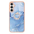 For Samsung Galaxy S23 FE 5G Electroplating Marble Dual-side IMD Phone Case with Ring(Blue 018)