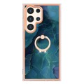 For Samsung Galaxy S24 Ultra 5G Electroplating Marble Dual-side IMD Phone Case with Ring(Green 017)