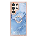 For Samsung Galaxy S24 Ultra 5G Electroplating Marble Dual-side IMD Phone Case with Ring(Blue 018)