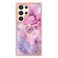 For Samsung Galaxy S24 Ultra 5G Electroplating Marble Dual-side IMD Phone Case with Ring(Pink 013)