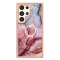 For Samsung Galaxy S24 Ultra 5G Electroplating Marble Dual-side IMD Phone Case with Ring(Rose Red 01