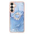 For Samsung Galaxy S24+ 5G Electroplating Marble Dual-side IMD Phone Case with Ring(Blue 018)