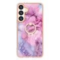 For Samsung Galaxy S24+ 5G Electroplating Marble Dual-side IMD Phone Case with Ring(Pink 013)