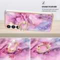 For Samsung Galaxy S24+ 5G Electroplating Marble Dual-side IMD Phone Case with Ring(Pink 013)