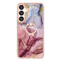 For Samsung Galaxy S24+ 5G Electroplating Marble Dual-side IMD Phone Case with Ring(Rose Red 014)