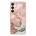 For Samsung Galaxy S24 5G Electroplating Marble Dual-side IMD Phone Case with Ring(Rose Gold 015)