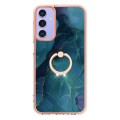 For Samsung Galaxy A15 5G Electroplating Marble Dual-side IMD Phone Case with Ring(Green 017)