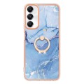 For Samsung Galaxy A05s Electroplating Marble Dual-side IMD Phone Case with Ring(Blue 018)