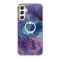 For Samsung Galaxy A25 5G Electroplating Marble Dual-side IMD Phone Case with Ring(Purple 016)