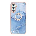 For Samsung Galaxy A25 5G Electroplating Marble Dual-side IMD Phone Case with Ring(Blue 018)