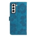 For Samsung Galaxy S21+ 5G Flower Embossing Pattern Leather Phone Case(Blue)