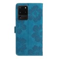 For Samsung Galaxy S20 Ultra Flower Embossing Pattern Leather Phone Case(Blue)