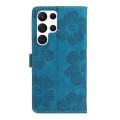 For Samsung Galaxy S24 Ultra 5G Flower Embossing Pattern Leather Phone Case(Blue)