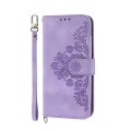 For OPPO A52 Skin-feel Flowers Embossed Wallet Leather Phone Case(Purple)