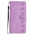 For Honor 90 Seven Butterflies Embossed Leather Phone Case(Purple)
