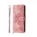 For Honor 100 Skin-feel Flowers Embossed Wallet Leather Phone Case(Pink)
