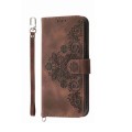 For Honor 100 Skin-feel Flowers Embossed Wallet Leather Phone Case(Brown)