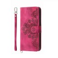 For Honor 100 Pro Skin-feel Flowers Embossed Wallet Leather Phone Case(Wine Red)