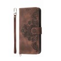 For Honor 100 Pro Skin-feel Flowers Embossed Wallet Leather Phone Case(Brown)