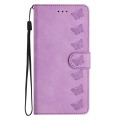 For Samsung Galaxy A12 5G Seven Butterflies Embossed Leather Phone Case(Purple)