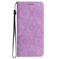 For Samsung Galaxy A52 4G/5G Ethnic Embossed Adsorption Leather Phone Case(Purple)