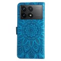 For Xiaomi Redmi K70E Embossed Sunflower Leather Phone Case(Blue)