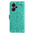 For Xiaomi Redmi Note13 Pro+ 5G Global Embossed Sunflower Leather Phone Case(Green)