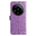 For Xiaomi 14 Ultra Embossed Sunflower Leather Phone Case(Purple)