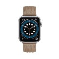 Embossed Line Genuine Leather Watch Band For Apple Watch SE 44mm(Milky Brown)