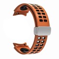 For Samsung Galaxy Watch5 Double-row Hole Folding Buckle Silicone Watch Band(Orange Black)