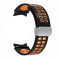 For Samsung Galaxy Watch5 Double-row Hole Folding Buckle Silicone Watch Band(Black Orange)