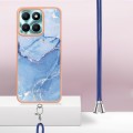 For Honor X6a Electroplating Marble Dual-side IMD Phone Case with Lanyard(Blue 018)