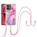 For Motorola Moto G84 Electroplating Marble Dual-side IMD Phone Case with Lanyard(Pink 013)