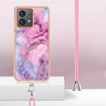 For Motorola Moto G84 Electroplating Marble Dual-side IMD Phone Case with Lanyard(Pink 013)