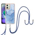 For Motorola Moto G54 Electroplating Marble Dual-side IMD Phone Case with Lanyard(Blue 018)