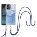 For Motorola Moto G14 Electroplating Marble Dual-side IMD Phone Case with Lanyard(Blue 018)