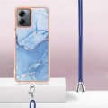For Motorola Moto G14 Electroplating Marble Dual-side IMD Phone Case with Lanyard(Blue 018)