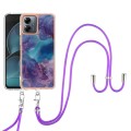 For Motorola Moto G14 Electroplating Marble Dual-side IMD Phone Case with Lanyard(Purple 016)