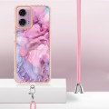 For Motorola Moto G04 4G / G24 4G Electroplating Marble Dual-side IMD Phone Case with Lanyard(Pink 0