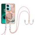 For OnePlus Nord CE3 Electroplating Marble Dual-side IMD Phone Case with Lanyard(Rose Gold 015)