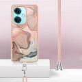 For OnePlus Nord CE3 Electroplating Marble Dual-side IMD Phone Case with Lanyard(Rose Gold 015)