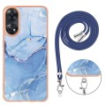 For OPPO Reno8 T 4G Electroplating Marble Dual-side IMD Phone Case with Lanyard(Blue 018)