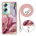 For OPPO A79 5G Global Electroplating Marble Dual-side IMD Phone Case with Lanyard(Rose Red 014)