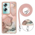 For OPPO A79 5G Global Electroplating Marble Dual-side IMD Phone Case with Lanyard(Rose Gold 015)