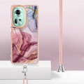 For OPPO Reno11 5G Global Electroplating Marble Dual-side IMD Phone Case with Lanyard(Rose Red 014)