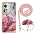 For OPPO Reno11 5G Global Electroplating Marble Dual-side IMD Phone Case with Lanyard(Rose Red 014)