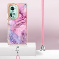 For OPPO Reno11 5G Global Electroplating Marble Dual-side IMD Phone Case with Lanyard(Pink 013)