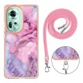 For OPPO Reno11 5G Global Electroplating Marble Dual-side IMD Phone Case with Lanyard(Pink 013)