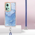 For OPPO Reno11 5G Global Electroplating Marble Dual-side IMD Phone Case with Lanyard(Blue 018)