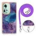 For OPPO Reno11 5G Global Electroplating Marble Dual-side IMD Phone Case with Lanyard(Purple 016)